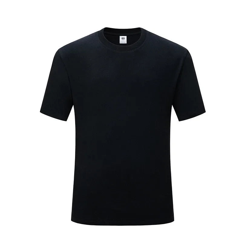 Men's round neck cotton t-shirt in black loose fit with Asian sizing