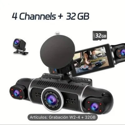 Dual-lens HD driving recorder with 3.5-inch LCD screen mounted on car windshield.