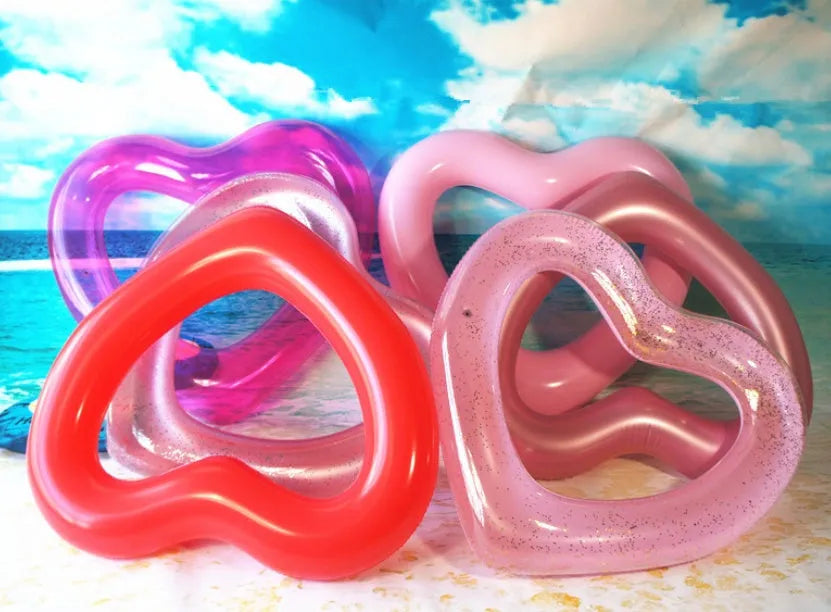 Oversized 120cm heart-shaped inflatable swim ring in pink for adults - Net Red Love Floating Row of Seats