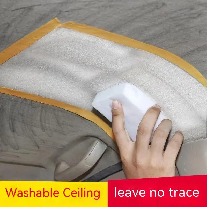 Wash-free fabric roof foam decontamination cleaner bottle with towel and sponge wipes for car interior cleaning.