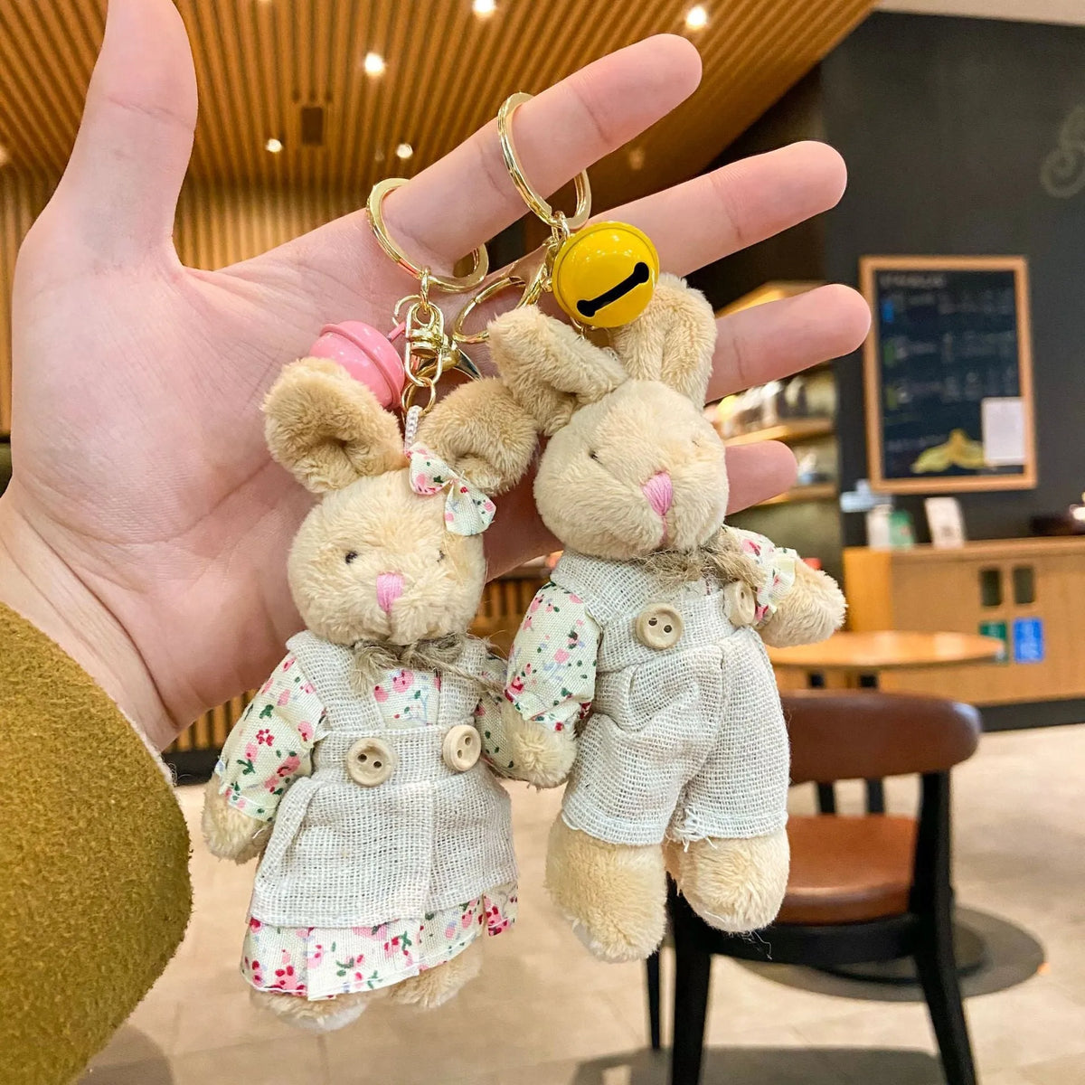 Cartoon plush sackcloth bear doll schoolbag pendant with key button attachment