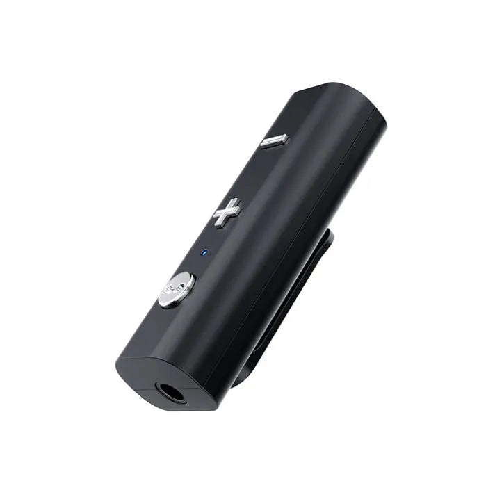 Essager Bluetooth 5.0 3.5mm audio receiver in black with lavalier clip and microphone