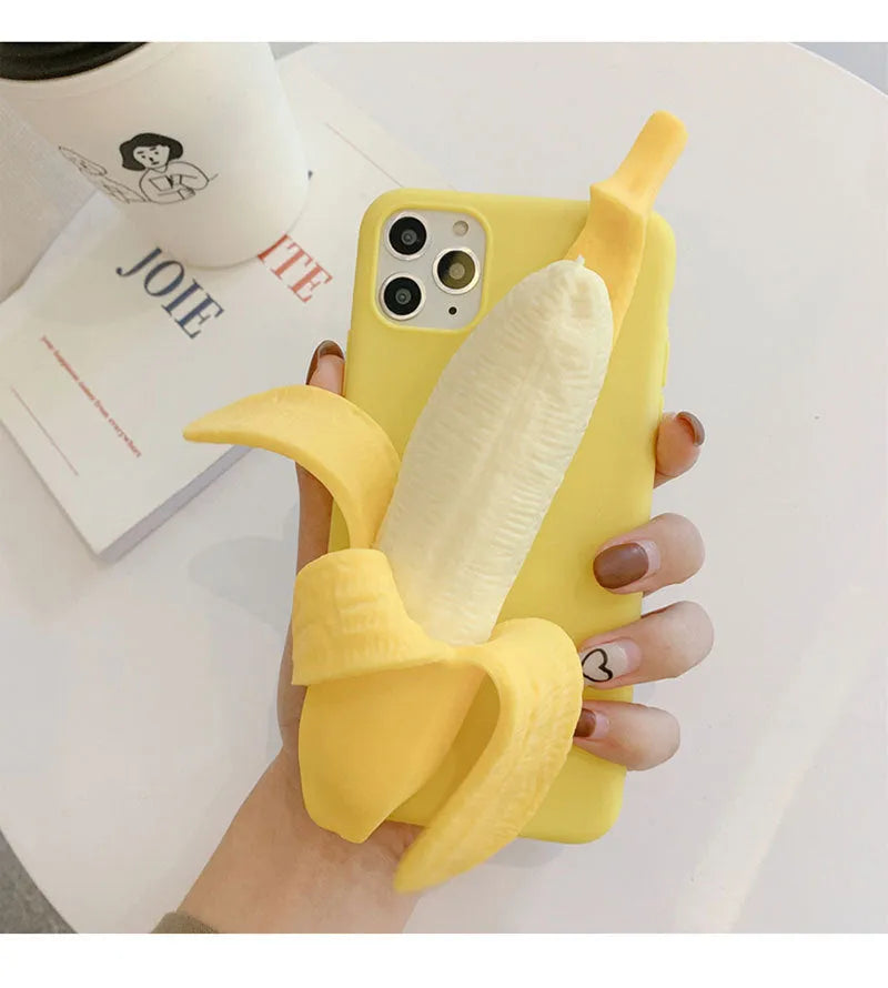 Yellow banana design silicone phone case with zipper detail for iPhone protection