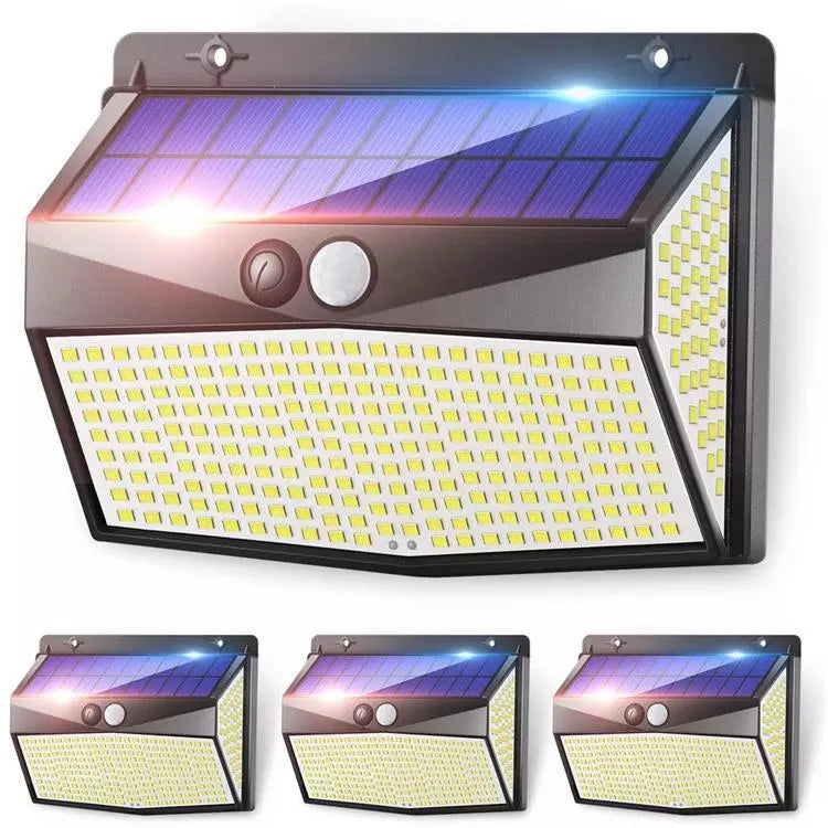 468LED separate-body solar wall light with motion sensor on brick wall