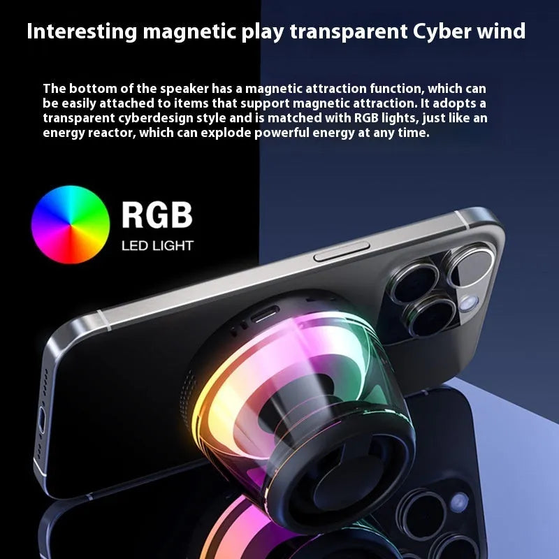 Portable magnetic Bluetooth speaker with LED lighting effects in black colour option