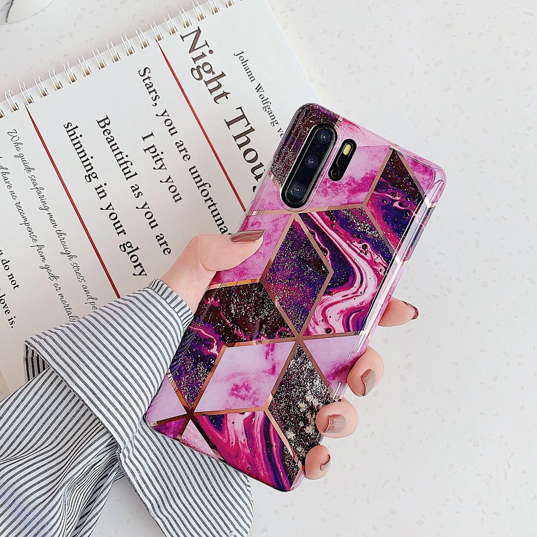 Electroplated marble phone case with metallic finish for Huawei and Samsung smartphones