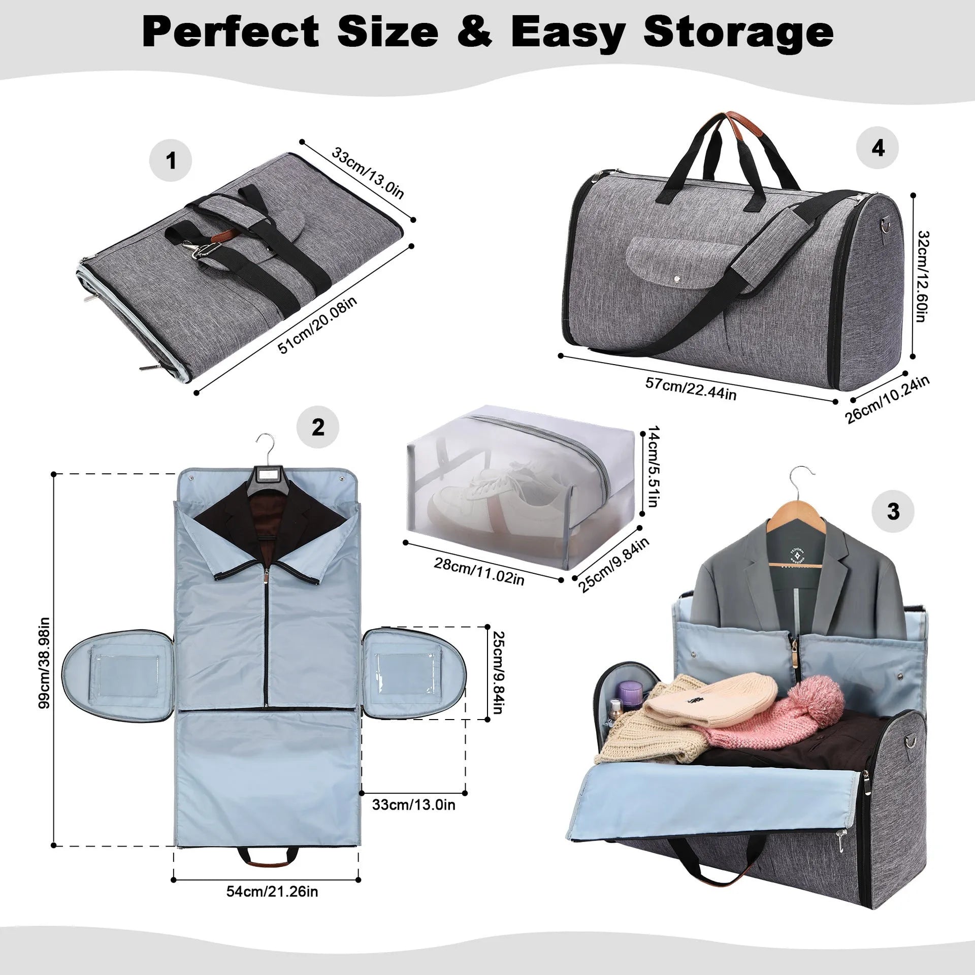 Folding dark blue Oxford cloth duffle bag with 36-55 litre capacity.