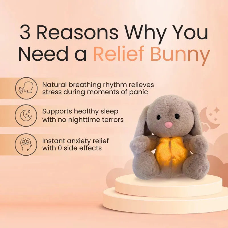 Breathing rabbit plush toy with moving belly showing rhythmic breathing motion for baby comfort