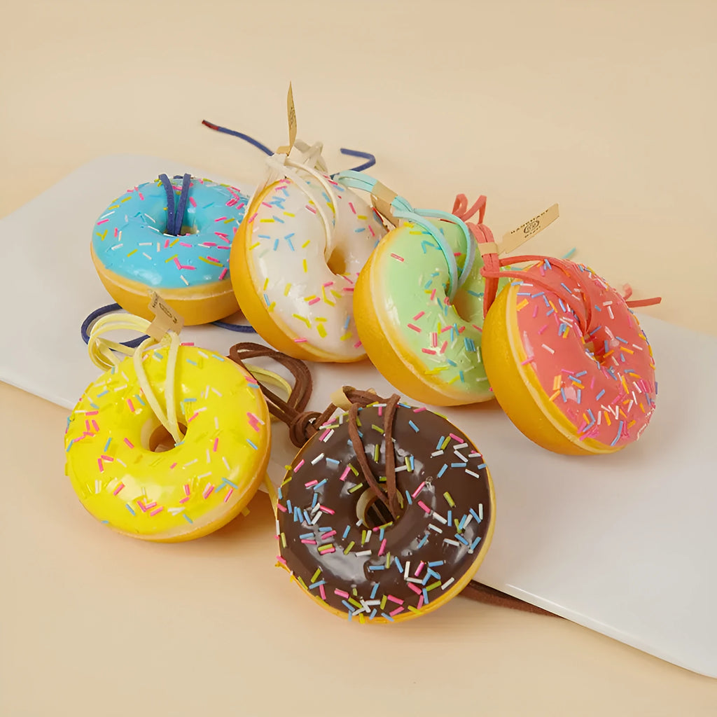 Doughnut decompression toy pendant, PU, 3.5cm thick, with lanyard, in white blue brown yellow green pink red
