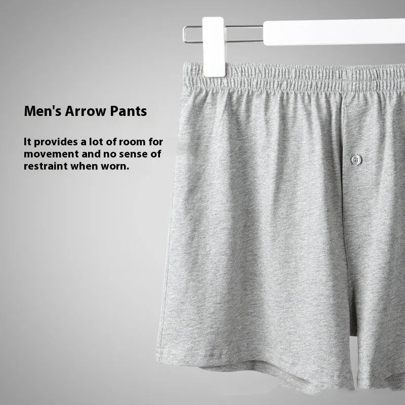 Men's pure cotton loose-fit boxer shorts in light grey, high-waist design