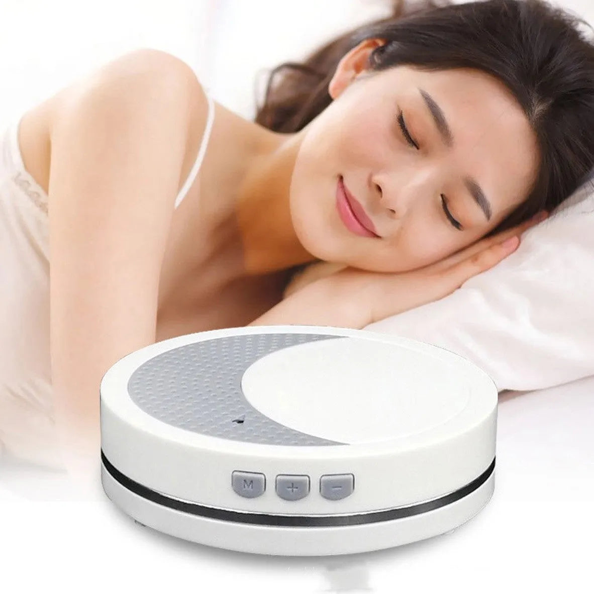 White plastic sleep aid device with USB port for anxiety and insomnia relief
