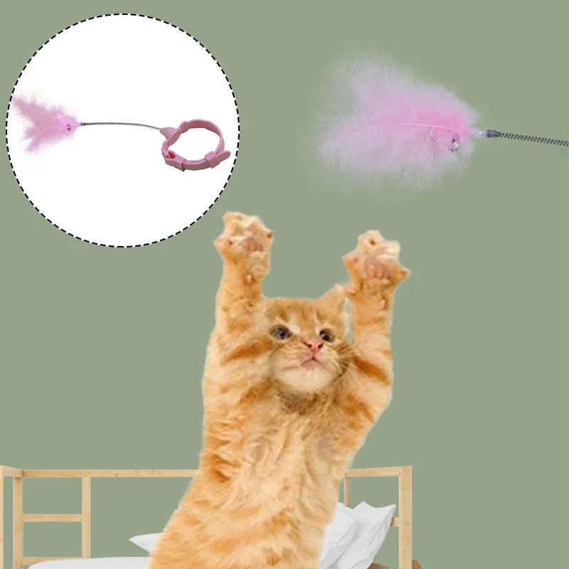 Lazy Feather funny cat stick with feather attachment, PTE cat teaser in pink or blue