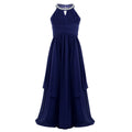 Girls princess dress in polyester, available in wine red, pink, white, purple and navy blue, height sizes 110cm to 160cm