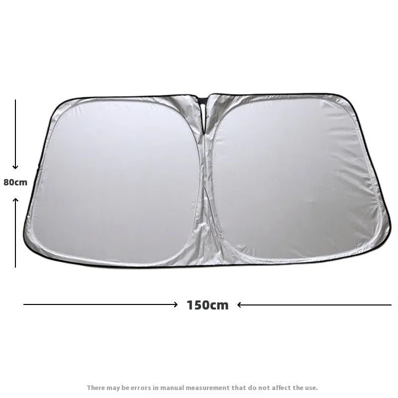 Aluminium foil car sunshade in titanium silver colour, folded flat.