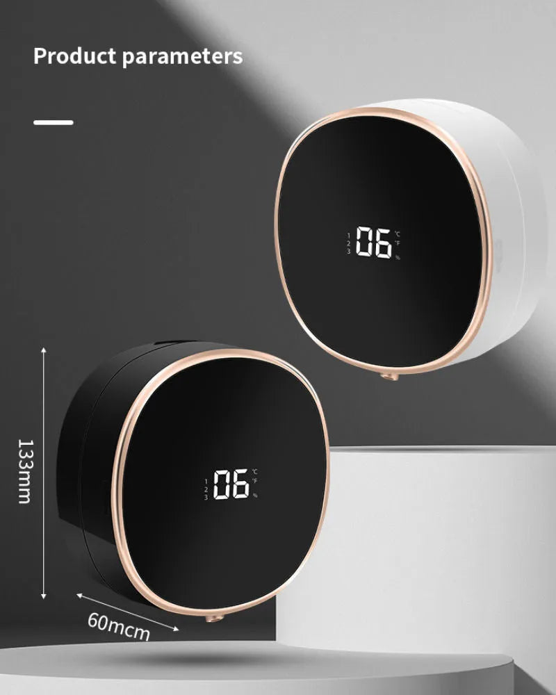 White automatic soap dispenser with infrared sensor and USB charging port on countertop
