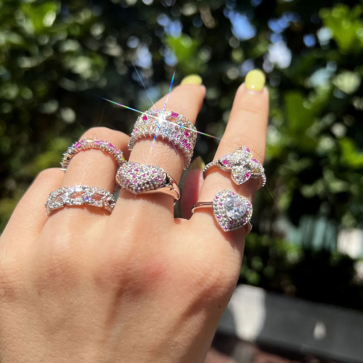 S925 sterling silver zircon ring for women with geometric shape and adjustable open band, sizes 5 to 9