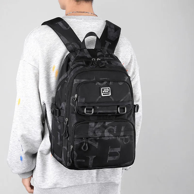 Large capacity nylon school backpack for girls in a choice of colours and geometric patterns.