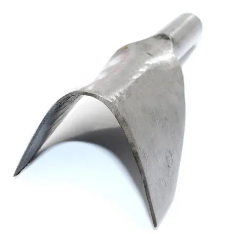 Set of six steel half-round and V-shaped leather punch tools in sizes from 15mm to 40mm