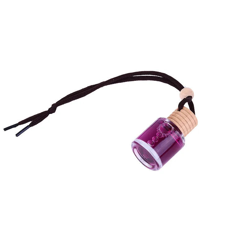 Glass bottle car air freshener hanging ornament with six fragrance options including lavender, lemon and apple scents