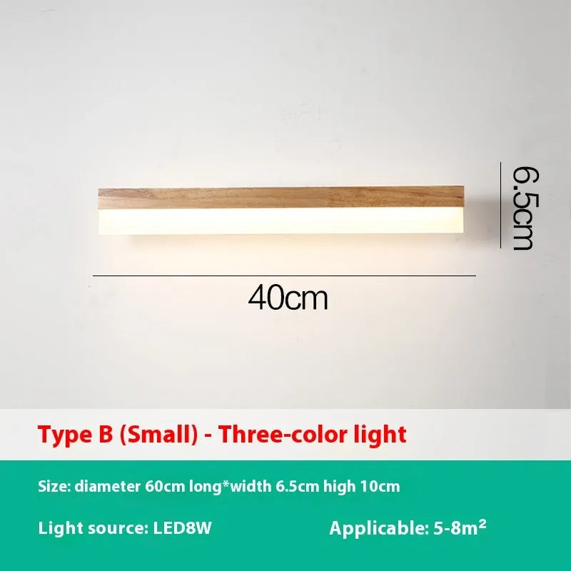 40cm wood colour mirror front LED wall lamp with three colour settings