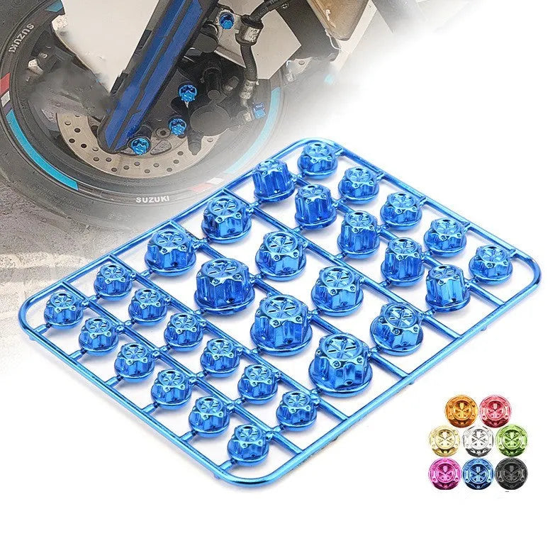 Set of 30 ABS plastic motorcycle screw covers in various colours for engine thread protection