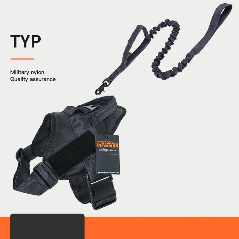 Large and medium dog harness in 1050D nylon with UTX buckle and military webbing, adjustable fit, black colour option