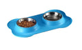 Bone silicone pet double bowl with stainless steel inner layer, non-slip base, 46x27x15cm in black