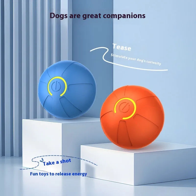 Blue and orange electric jumping ball dog toy with silicone body and thick rubber core