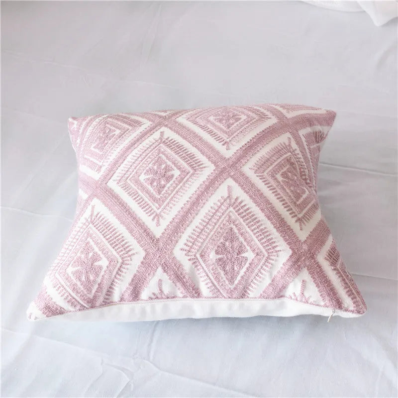 Geometric cotton embroidered pillowcase 45x45cm square cushion cover with invisible zipper, modern style