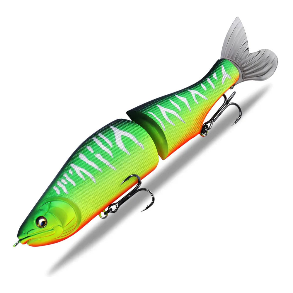 Hard plastic fishing swim bait lure measuring 185mm in length in one of fifteen available colours.