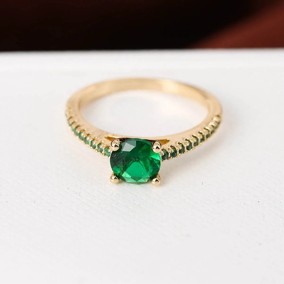Geometric hexagonal cubic zirconia ring with electroplated copper band in a choice of ten colours.