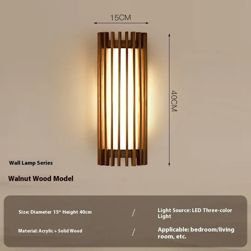 Walnut wood wall lamp with New Chinese style wooden art frame for living room or corridor