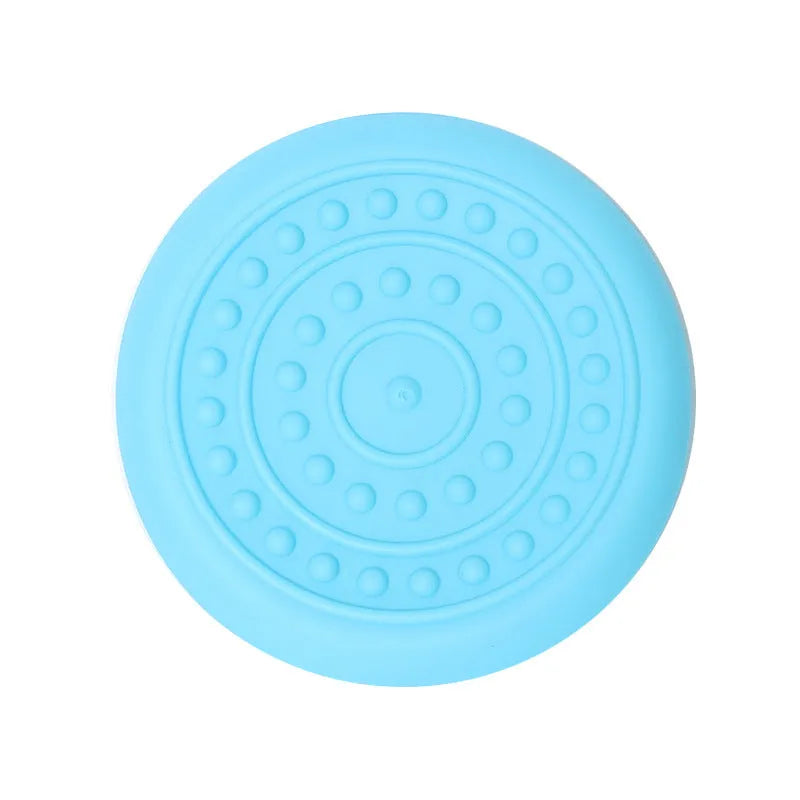 Colourful plastic flying disc dog toy in multiple size options for outdoor fetch games