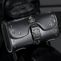 Black PU leather motorcycle pannier bag mounted on a retro bike