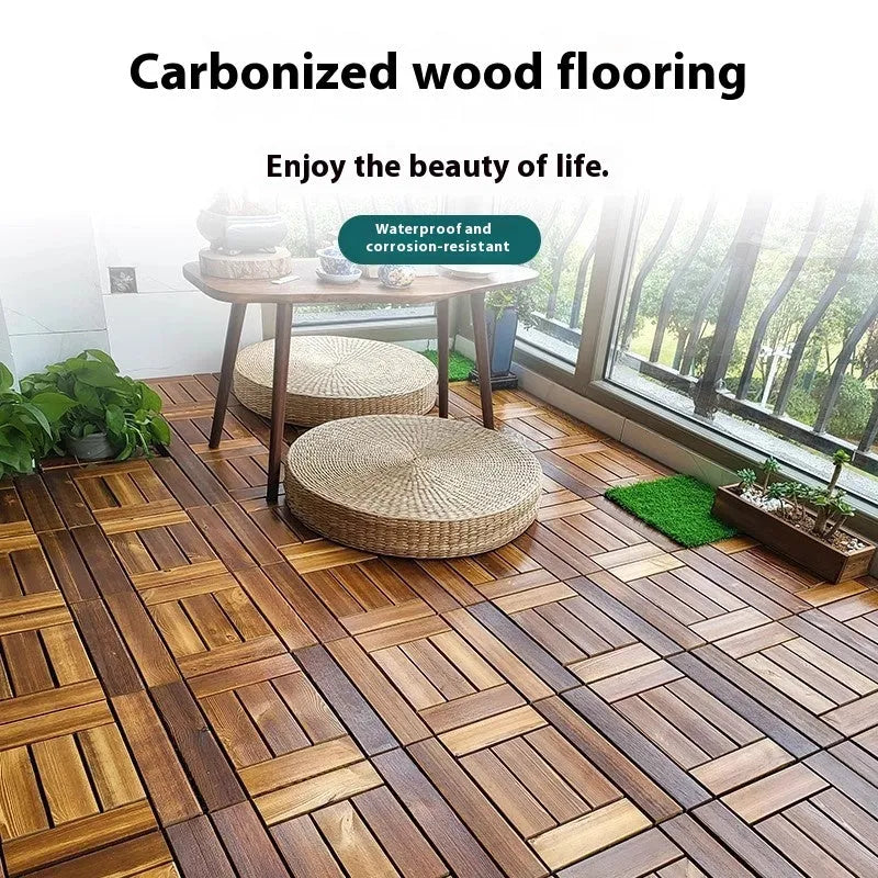 Four square pine wood floor tiles with a brushed texture, each measuring 30x30cm.
