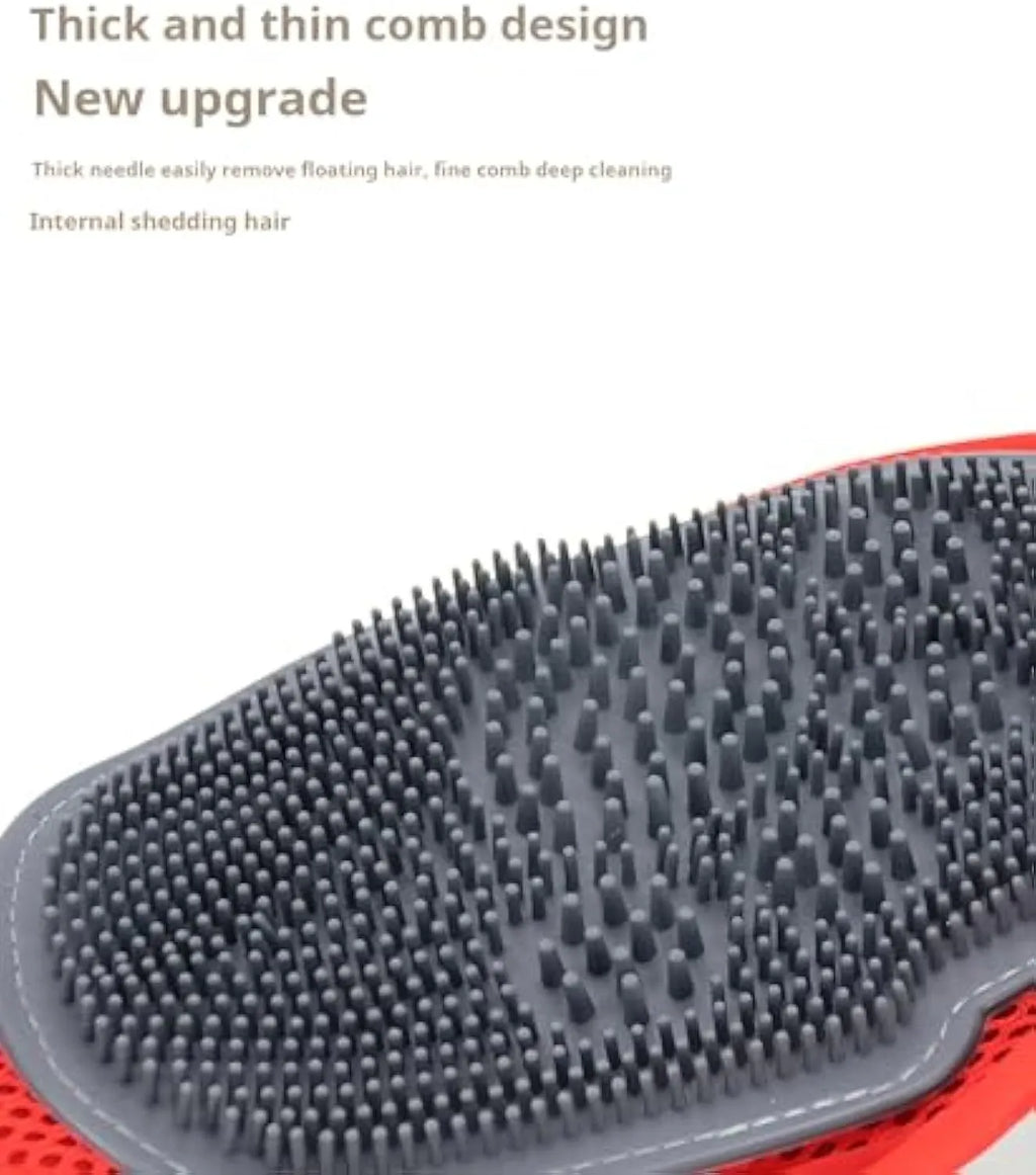 Red silicone pet bathing glove with integrated brush texture for washing dogs and cats
