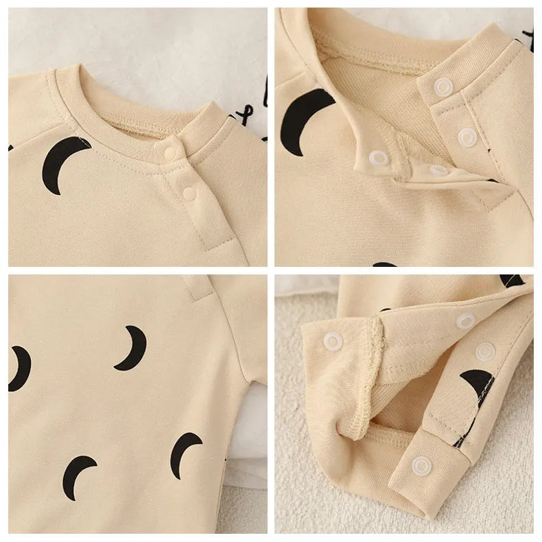 Cotton baby jumpsuit long sleeves long climbing style dark gray apricot 66cm to 90cm height spring autumn
