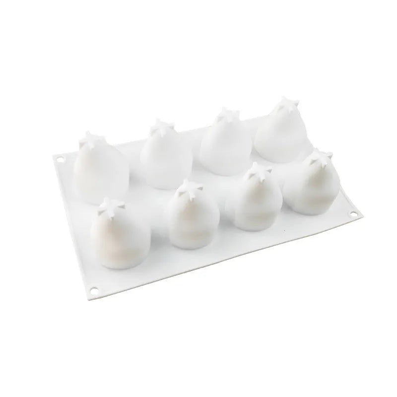 Six-cavity silicone baking mould for making pineapple and pine cone shaped desserts