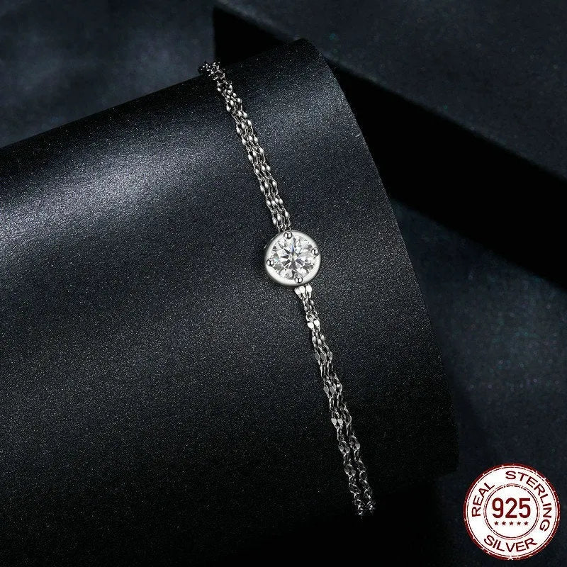 S925 sterling silver double layer bracelet with 50 point moissanite stone, electroplated finish, MSB020 colour