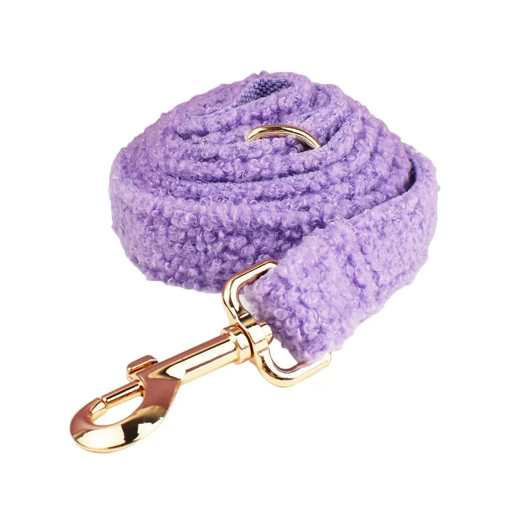 Purple dog collar, leash, vest and bow set for small pets in five size options