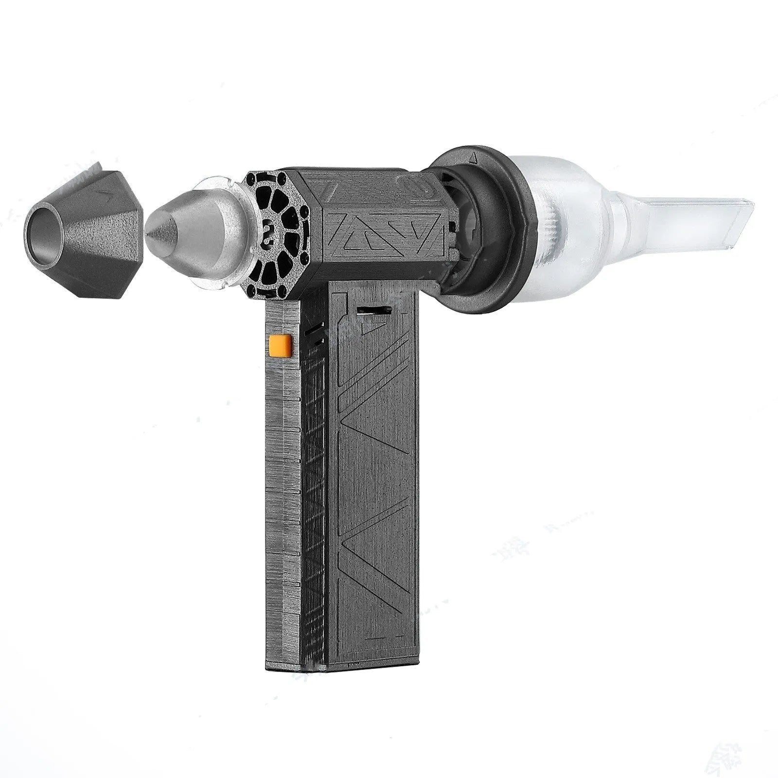 Iron grey cordless handheld turbo fan air blower and duster with brushless motor.