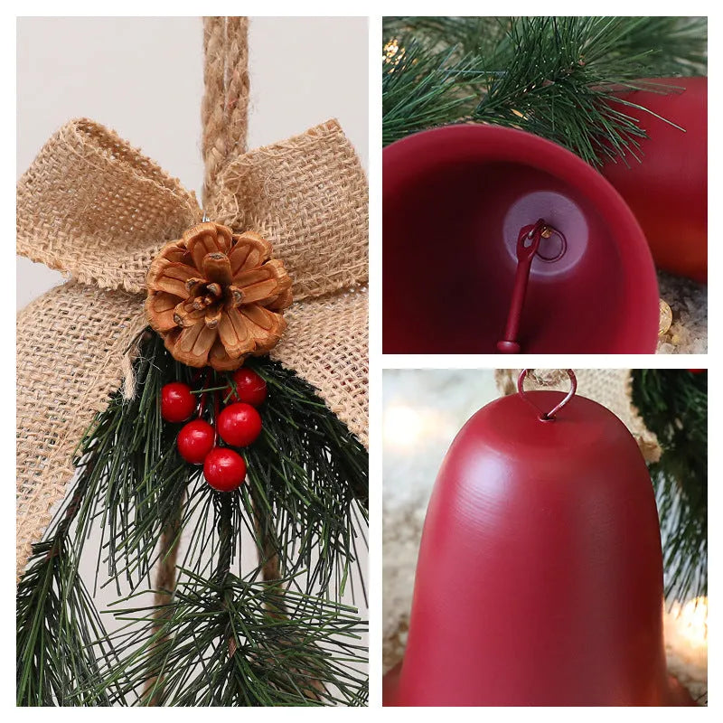 Red velvet bow bell pendant layout prop 50x30x20cm on display