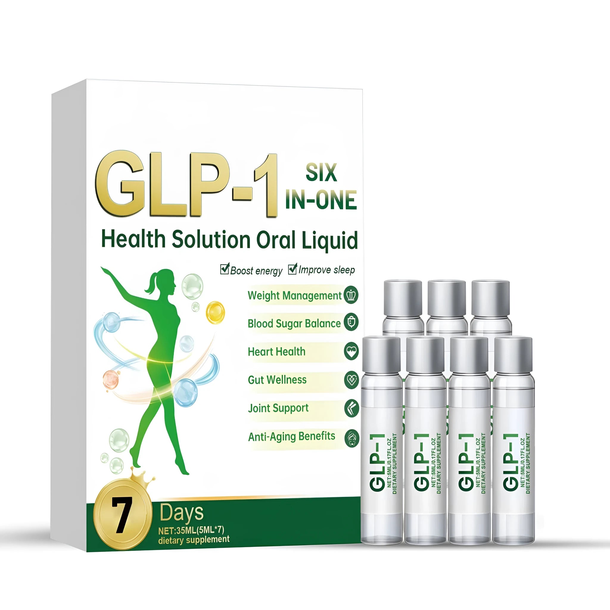 Health Solution Oral Liquid 5ml x 7 sachets box with apple vinegar, turmeric, glucosamine, echinacea, moringa, ginkgo biloba extracts