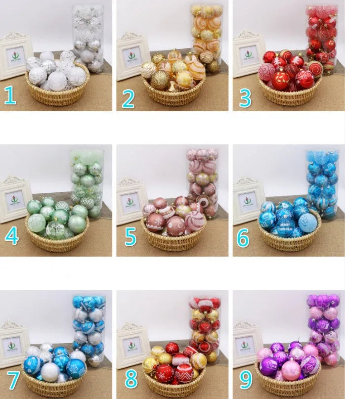 Hand-painted 6cm Christmas tree baubles in gold, red, blue and rose gold colours