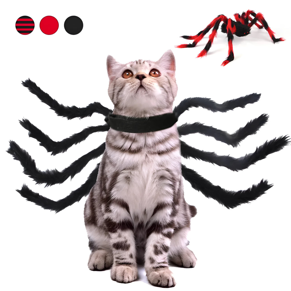 Pet cat dog Halloween spider costume in red and black cotton, available in sizes S M L