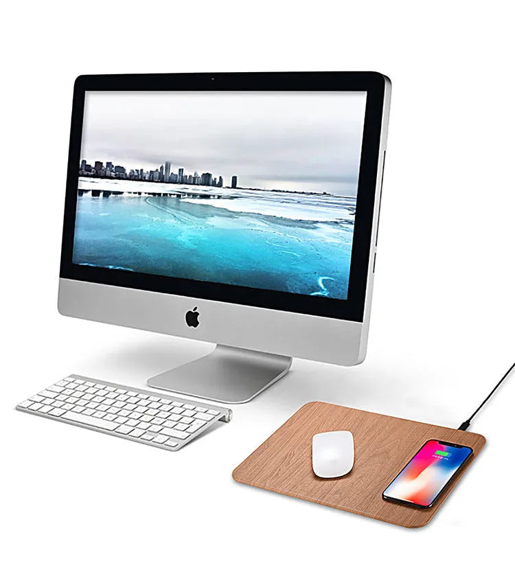 5W wooden wireless charger with ABS and PU leather surface, Qi 1.1 compliant, black finish