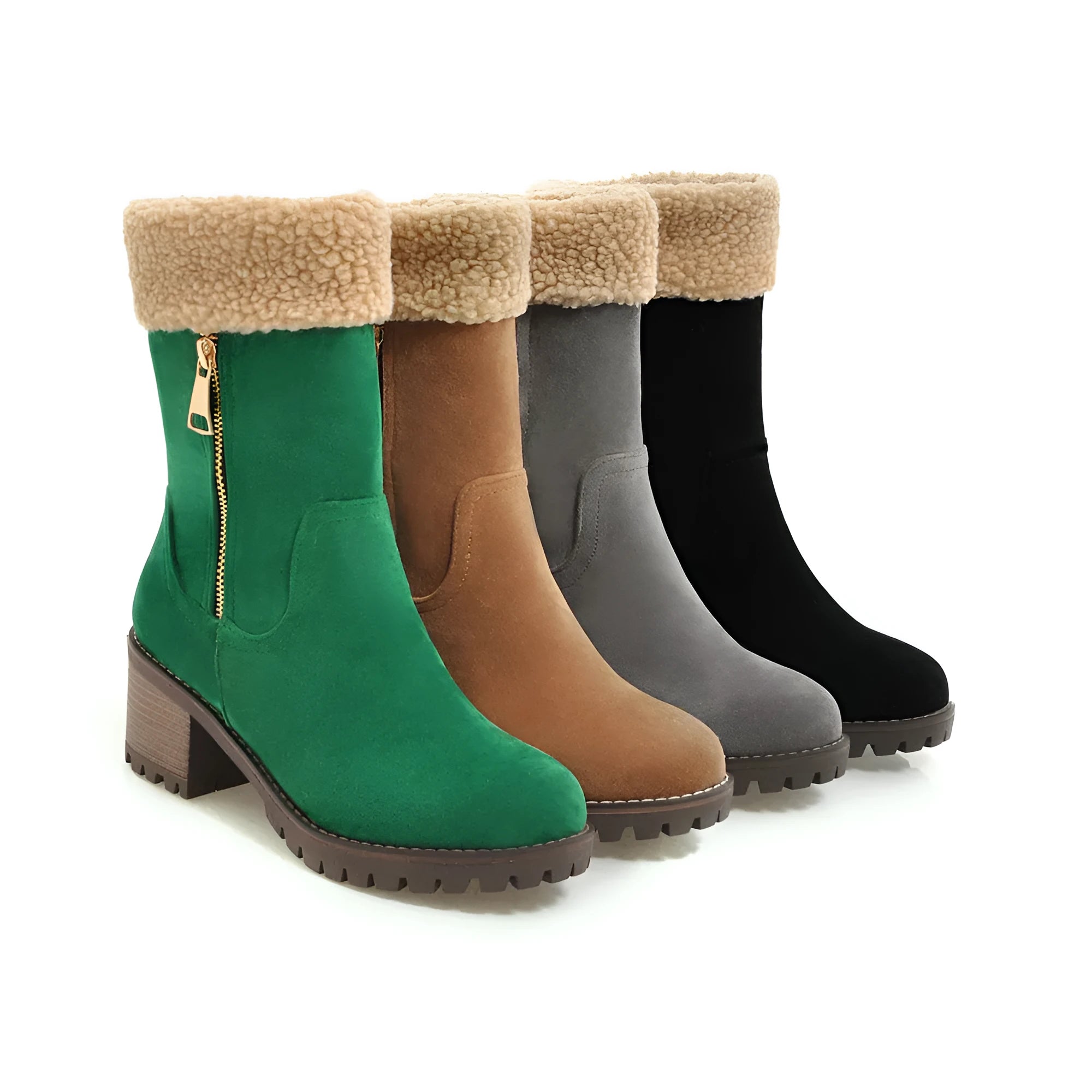 Unisex black snow boots with a rubber sole and plush lining on a white background.
