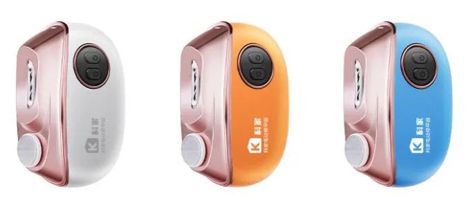 Blue rechargeable electric nail clipper and polisher with cleaning brush and USB cable.
