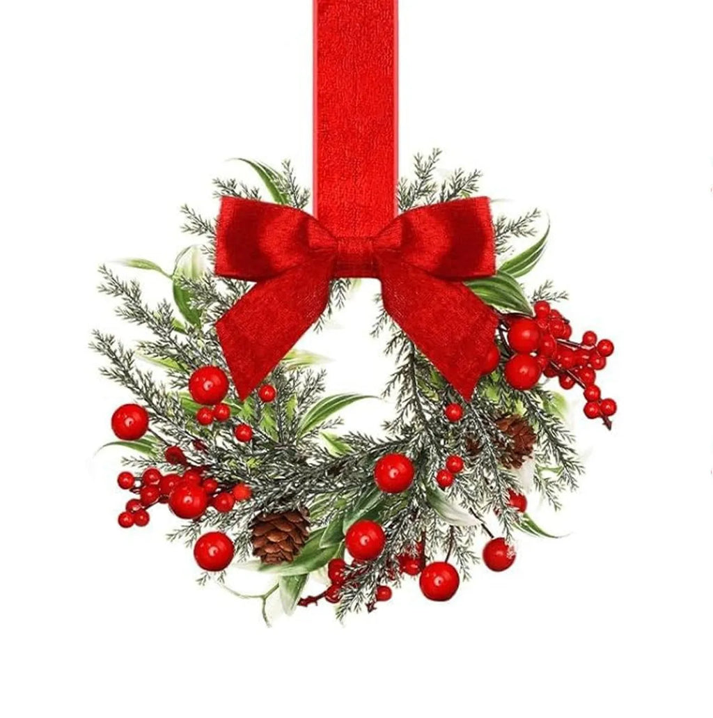 Handmade plastic Christmas garland with bowknot ribbon, available in red pine cone and green pine needle styles