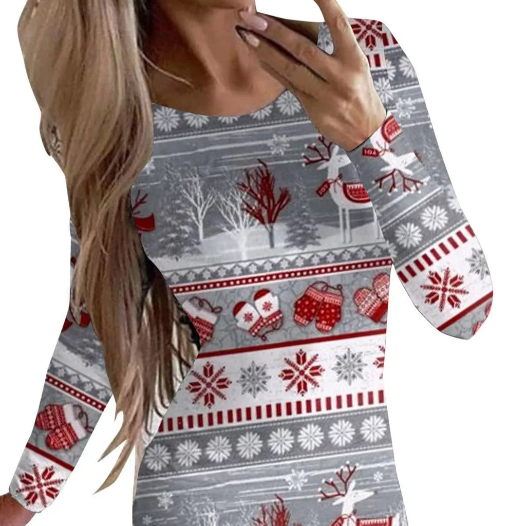 Christmas animal print narrow dress in floral colours with hip skirt and regular sleeves